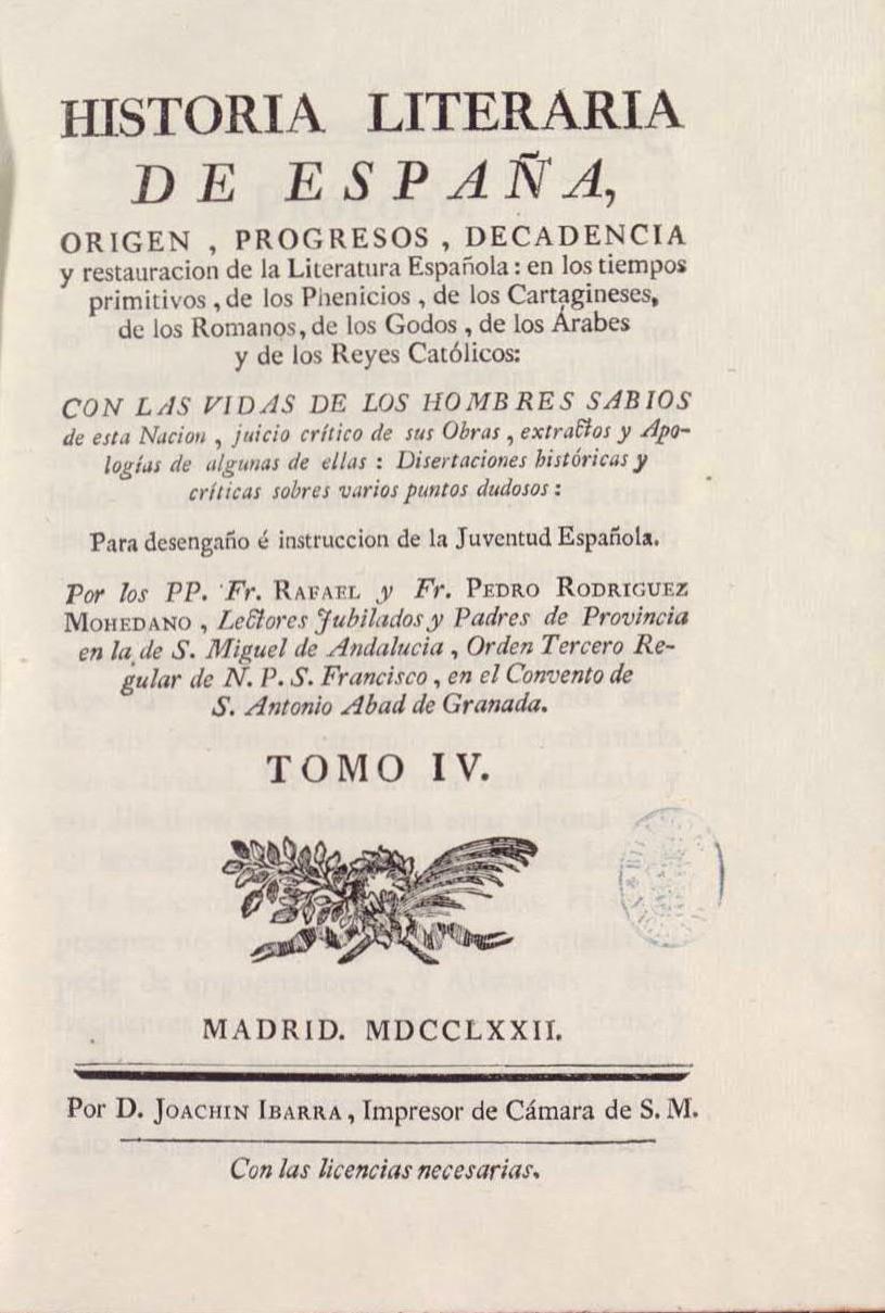 Historia literaria de España. Origen, progresos, decadencia y restauración de la literatura española, Tomo IV